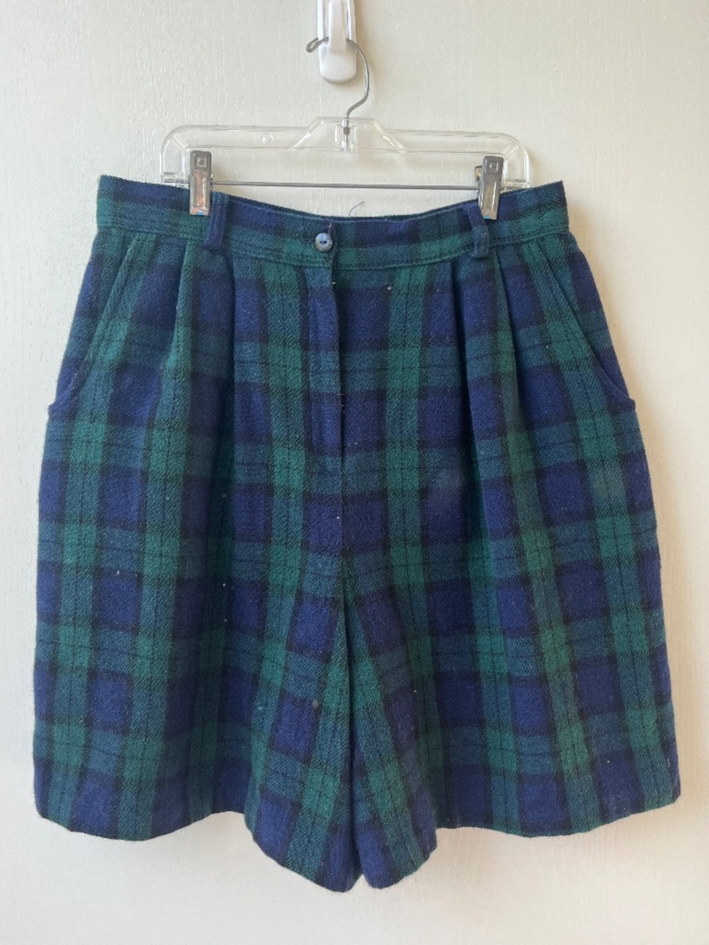 Vintage Wool Blue & Green Plaid Culotte Shorts, Savannah, size S/M